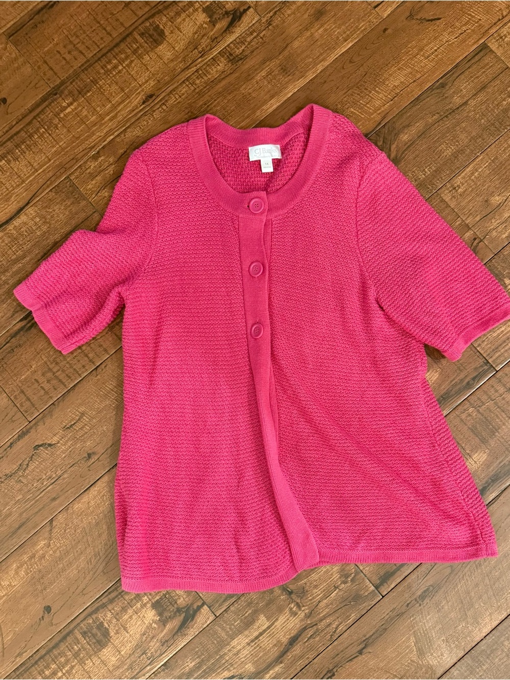 CJ Banks Hot Pink Textured Knit Cardigan 1X Partial Button Plus Size Sweater
